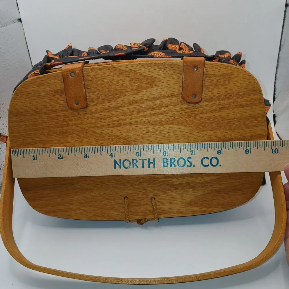Longaberger Basket Purse Bag Swing Handle Pumpkin Jack O Lantern Liner 1998 Sign